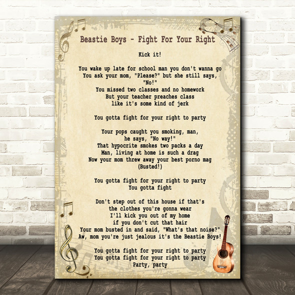 Beastie Boys Fight For Your Right Song Lyric Quote Print