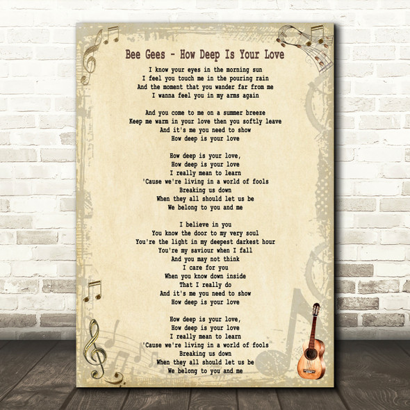 Bee Gees How Deep Is Your Love Song Lyric Quote Print