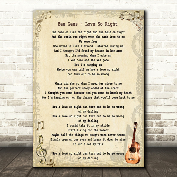 Bee Gees Love So Right Song Lyric Quote Print