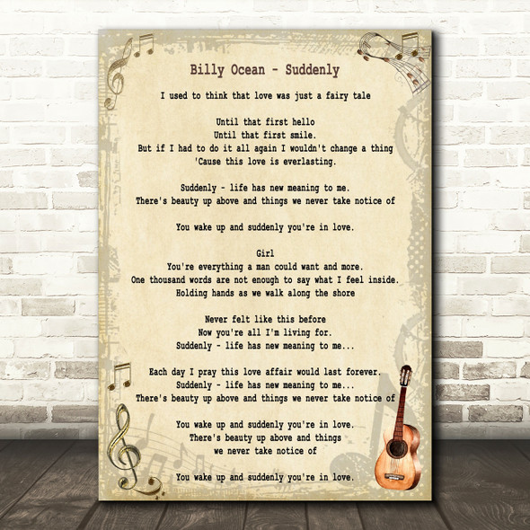 Billy Ocean Suddenly Song Lyric Quote Print