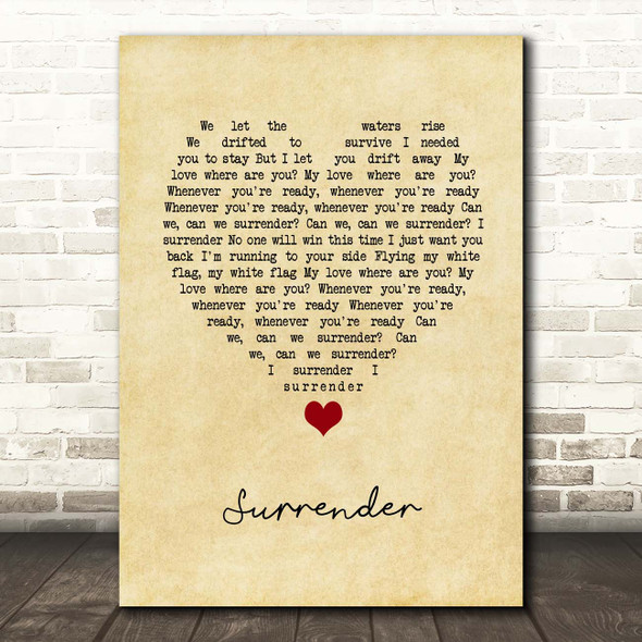 Natalie Taylor Surrender Vintage Heart Song Lyric Print