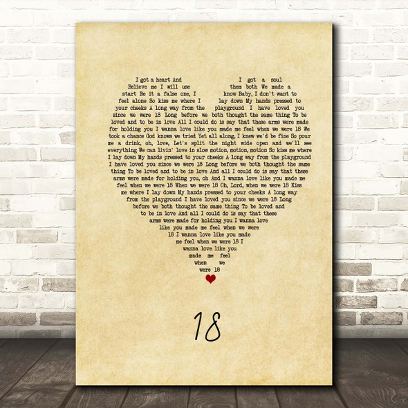 One Direction 18 Vintage Heart Song Lyric Print