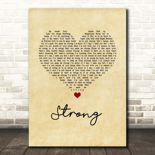 One Direction Strong Vintage Heart Song Lyric Print