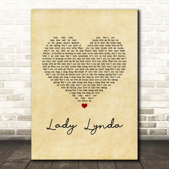 Beach Boys Lady Lynda Vintage Heart Song Lyric Print