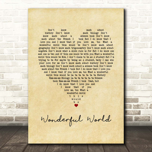 Sam Cooke Wonderful World Vintage Heart Song Lyric Print