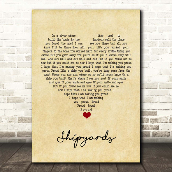 The Lake Poets Shipyards Vintage Heart Song Lyric Print
