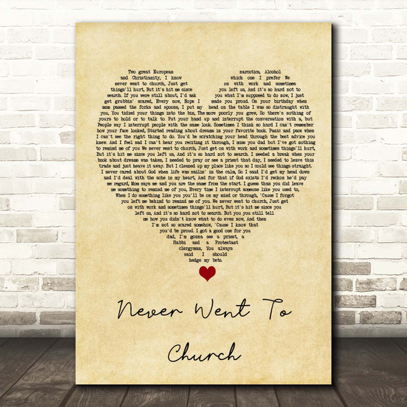 The Streets Never Went To Church Vintage Heart Song Lyric Print