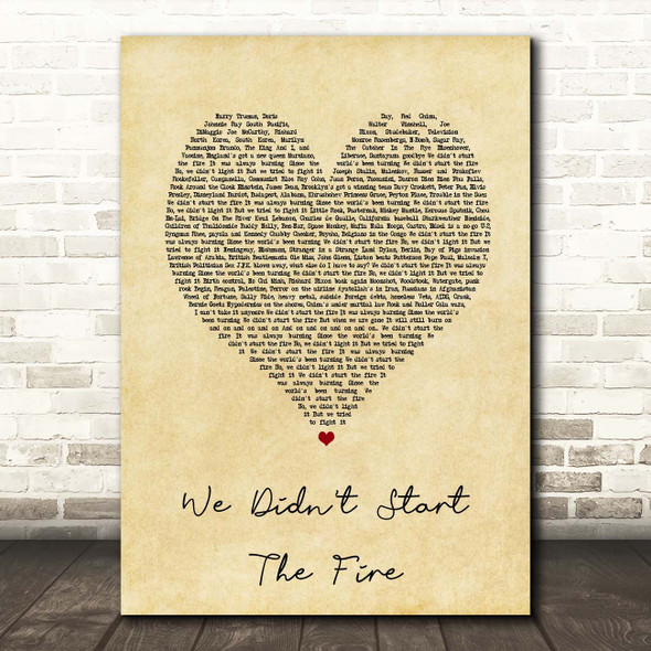 Billy Joel We Didn't Start The Fire Vintage Heart Song Lyric Print
