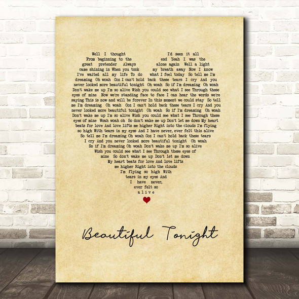 Westlife Beautiful Tonight Vintage Heart Song Lyric Print