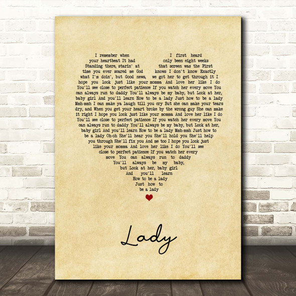 Brett Young Lady Vintage Heart Song Lyric Print