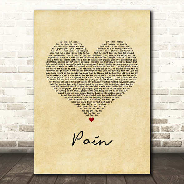 Bugzy Malone Pain Vintage Heart Song Lyric Print