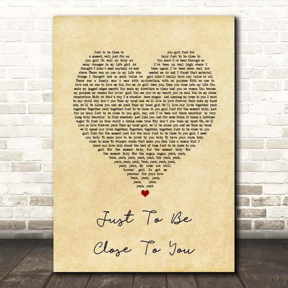 Commodores Just To Be Close To You Vintage Heart Song Lyric Print