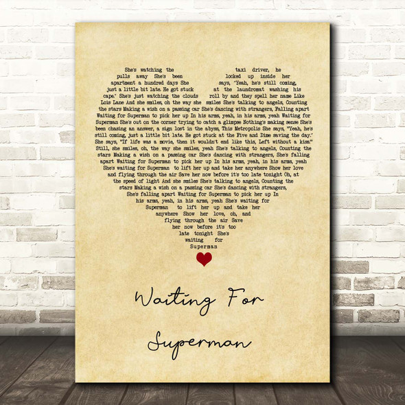 Daughtry Waiting For Superman Vintage Heart Song Lyric Print