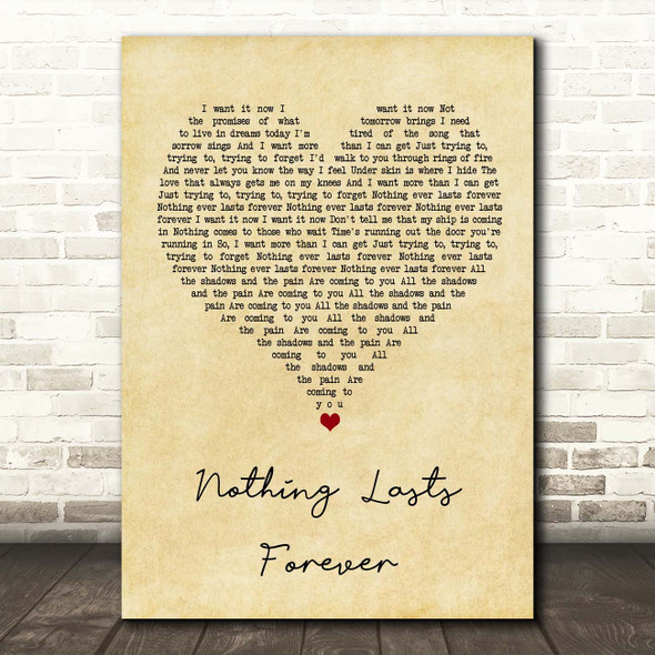 Echo & The Bunnymen Nothing Lasts Forever Vintage Heart Song Lyric Print
