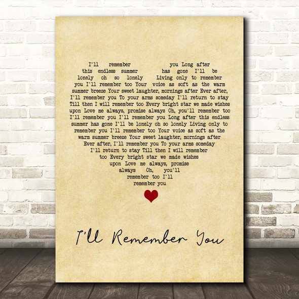 Elvis Presley I'll Remember You Vintage Heart Song Lyric Print
