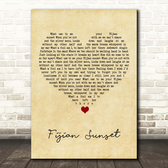 Ali Campbell Fijian Sunset Vintage Heart Song Lyric Print