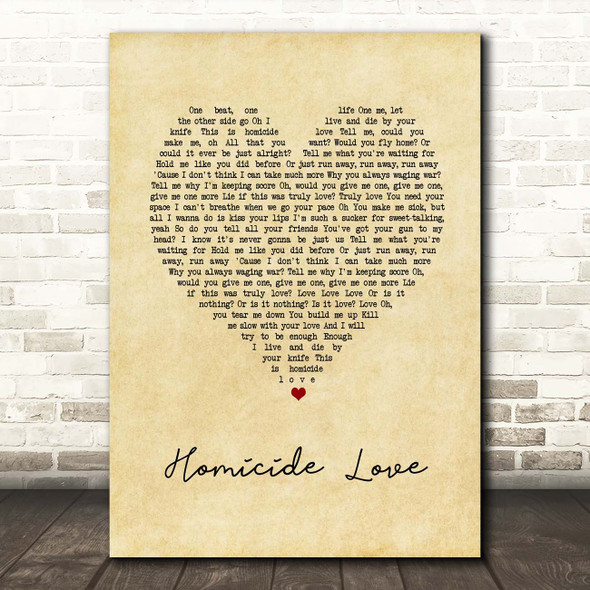 James Arthur Homicide Love Vintage Heart Song Lyric Print