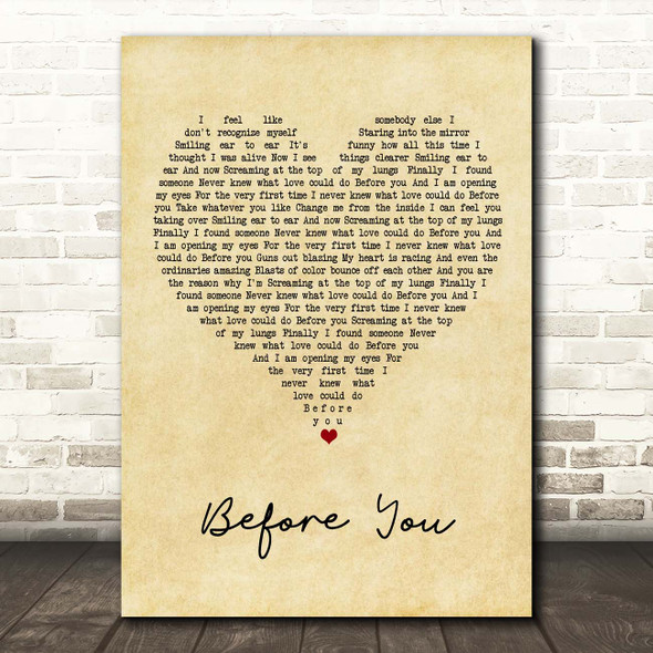 Jon McLaughlin Before You Vintage Heart Song Lyric Print