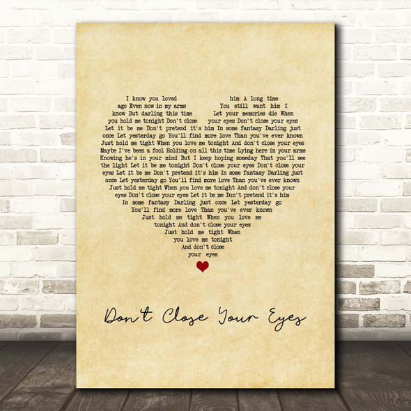 Keith Whitley Don't Close Your Eyes Vintage Heart Song Lyric Print