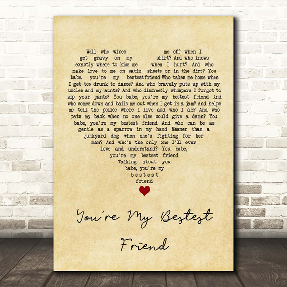 Mac Davis You're My Bestest Friend Vintage Heart Song Lyric Print