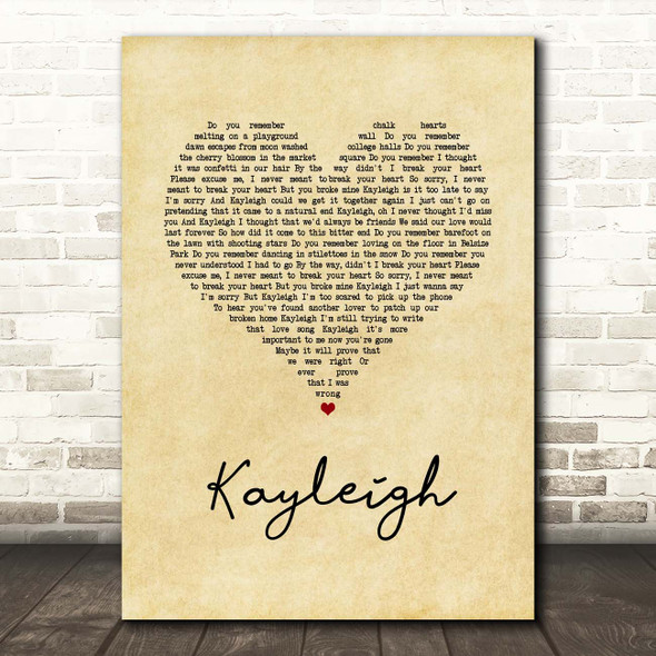 Marillion Kayleigh Vintage Heart Song Lyric Print