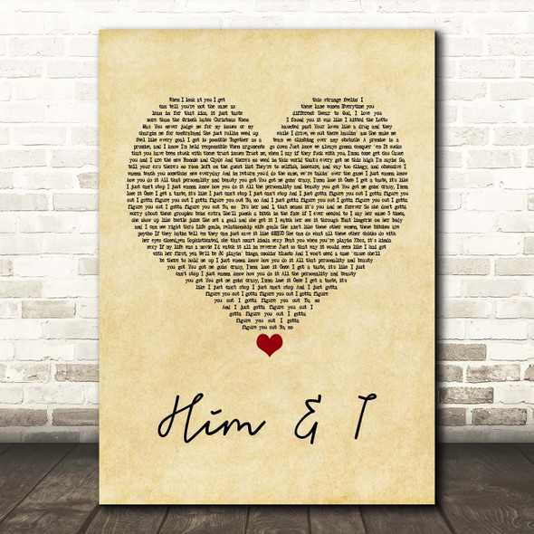 Merkules Him & I Vintage Heart Song Lyric Print