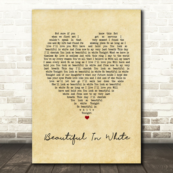 Shane Filan Beautiful In White Vintage Heart Song Lyric Wall Art Print