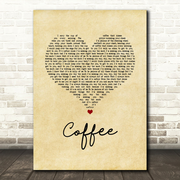 Tori Kelly Coffee Vintage Heart Song Lyric Wall Art Print