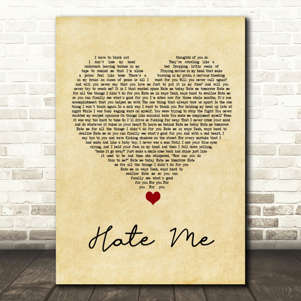Blue October Hate Me Vintage Heart Song Lyric Wall Art Print
