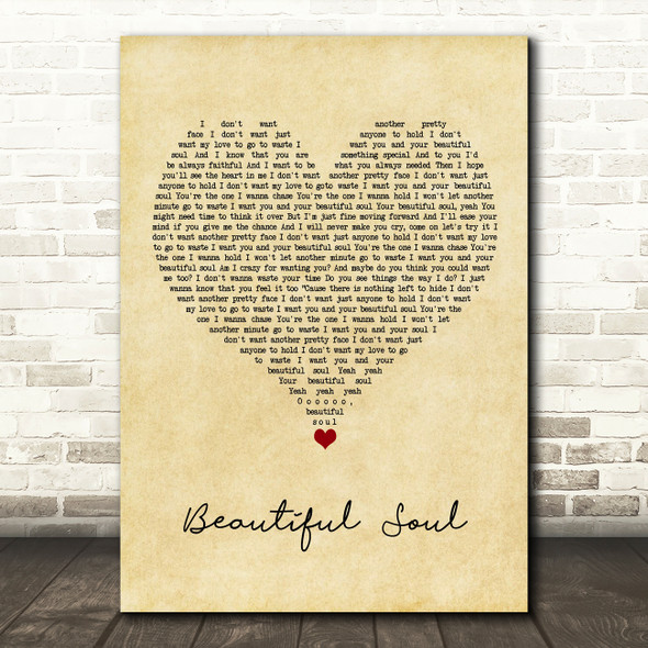 Boyce Avenue Beautiful Soul Vintage Heart Song Lyric Wall Art Print