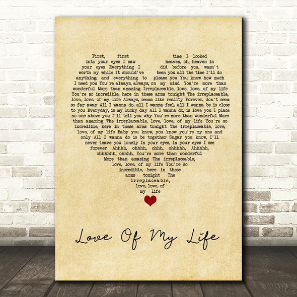 Brian McKnight Love Of My Life Vintage Heart Song Lyric Wall Art Print