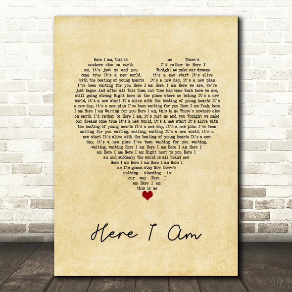 Bryan Adams Here I Am Vintage Heart Song Lyric Wall Art Print
