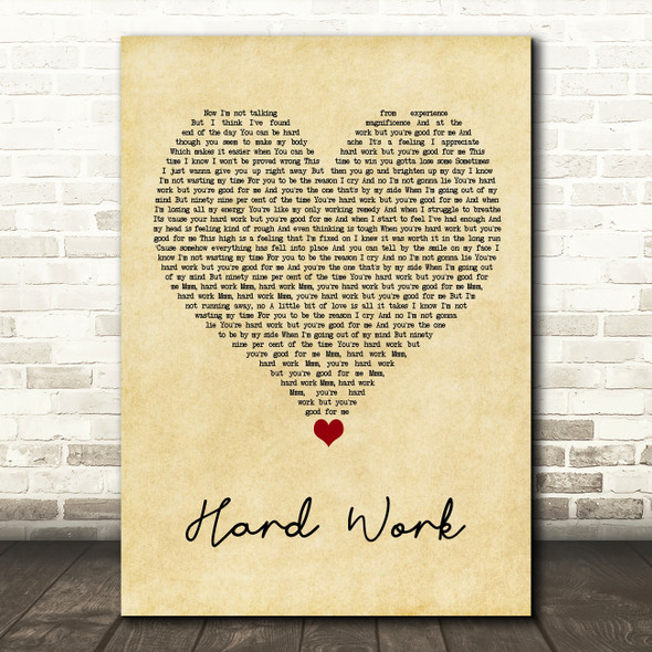 Ella Henderson Hard Work Vintage Heart Song Lyric Wall Art Print