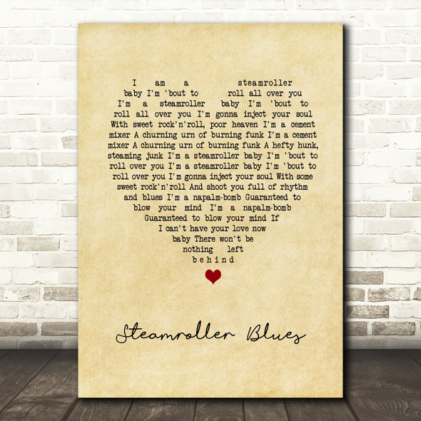 Elvis Presley Steamroller Blues Vintage Heart Song Lyric Wall Art Print