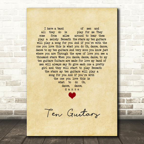 Engelbert Humperdinck Ten Guitars Vintage Heart Song Lyric Wall Art Print