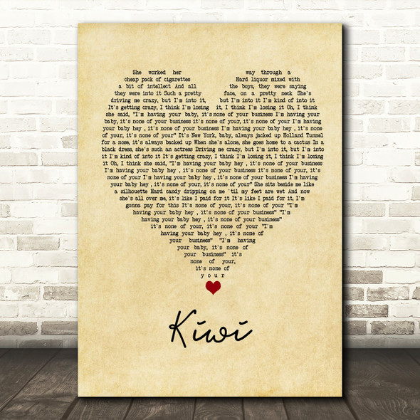 Harry Styles Kiwi Vintage Heart Song Lyric Wall Art Print