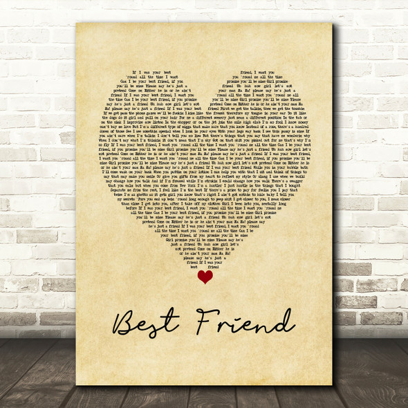 50 Cent Best Friend Vintage Heart Song Lyric Wall Art Print
