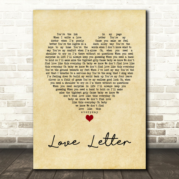 Jessie J Love Letter Vintage Heart Song Lyric Wall Art Print