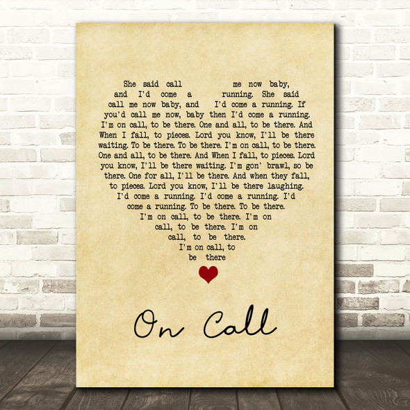 Kings Of Leon On Call Vintage Heart Song Lyric Wall Art Print