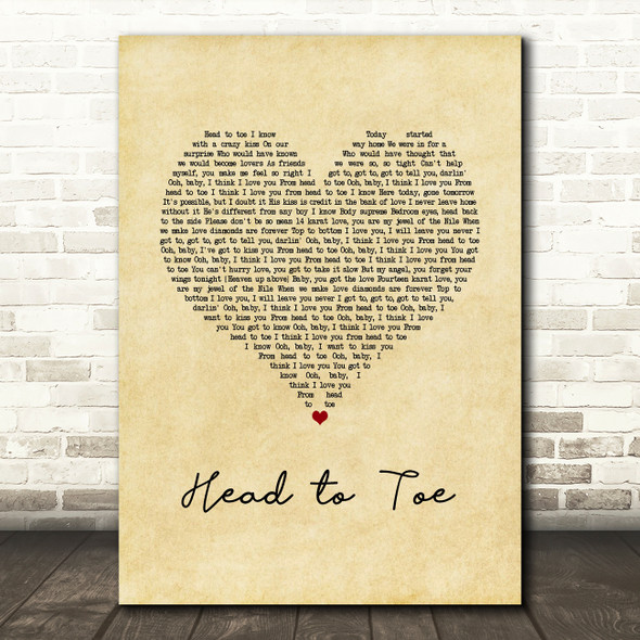 Lisa Lisa & Cult Jam Head to Toe Vintage Heart Song Lyric Wall Art Print