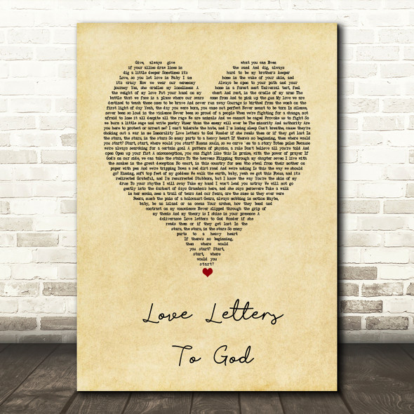 Nahko And Medicine For The People Love Letters To God Vintage Heart Song Lyric Wall Art Print