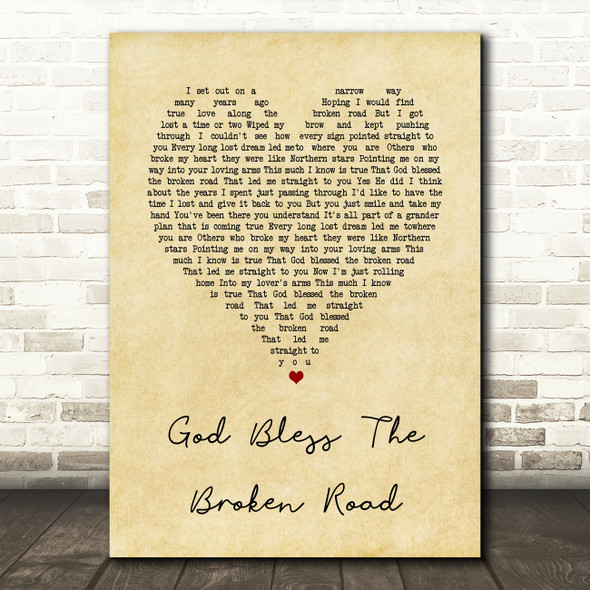 Rascal flats God Bless The Broken Road Vintage Heart Song Lyric Wall Art Print