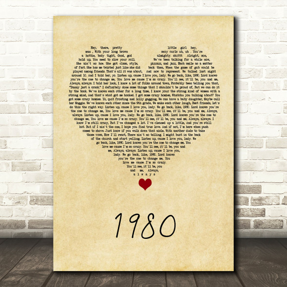 Rehab 1980 Vintage Heart Song Lyric Wall Art Print