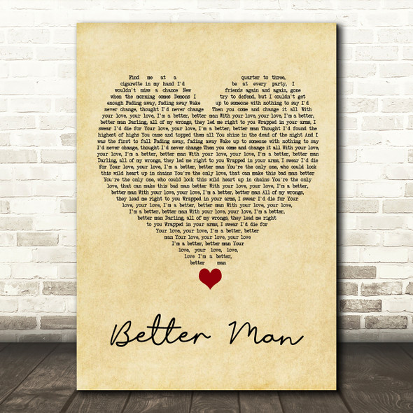 5 Seconds Of Summer Better Man Vintage Heart Song Lyric Quote Music Print