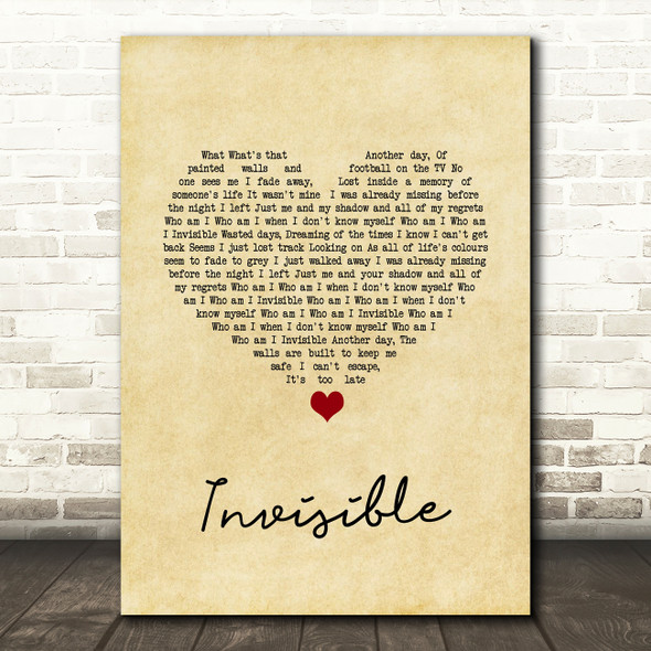 5 Seconds Of Summer Invisible Vintage Heart Song Lyric Quote Music Print