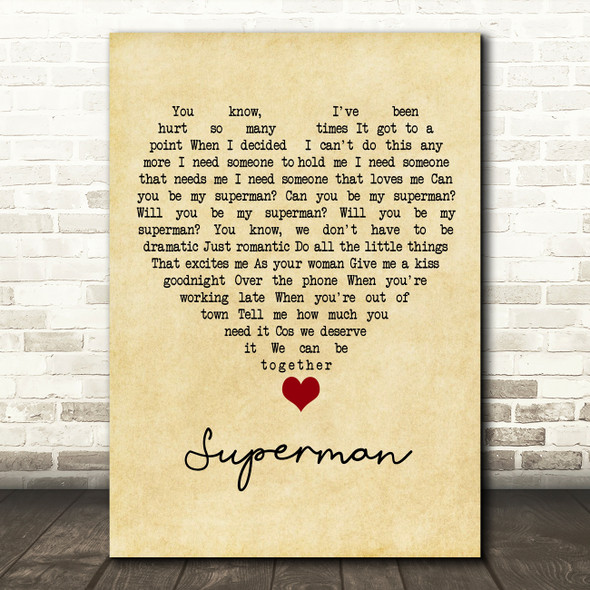 Black Coffee Superman Vintage Heart Song Lyric Quote Music Print