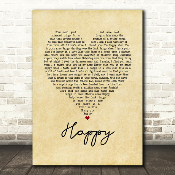 Bruce Springsteen Happy Vintage Heart Song Lyric Quote Music Print