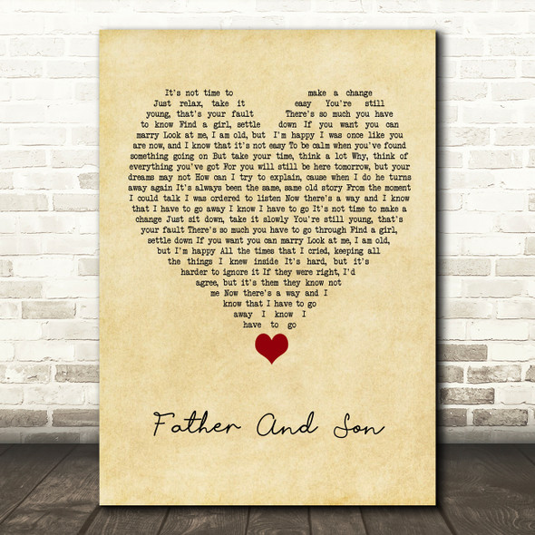 Cat Stevens Father And Son Vintage Heart Song Lyric Quote Music Print