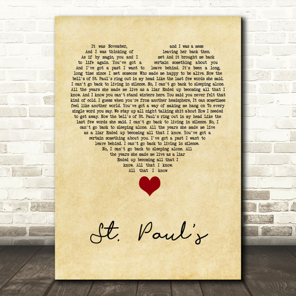 Deaf Havana St Paul's Vintage Heart Song Lyric Quote Music Print