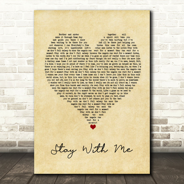 DJ Ironik Stay With Me Vintage Heart Song Lyric Quote Music Print